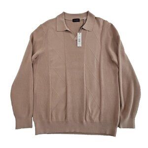 NEW Tahari Textured Henley‎ Sweater Men's Large Taupe NWT Long Sleeve Stretch